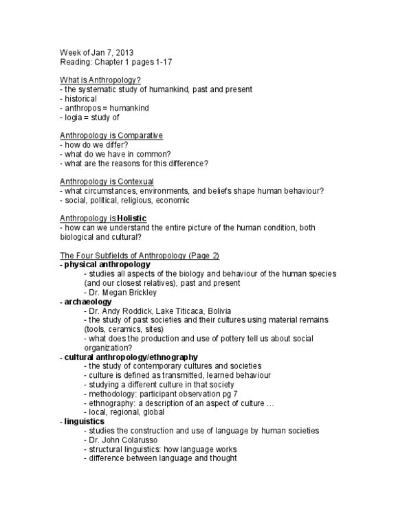 ANTHROP 1AA3 Lecture Notes - Fundamental Interaction, Jane Goodall, Primatology thumbnail