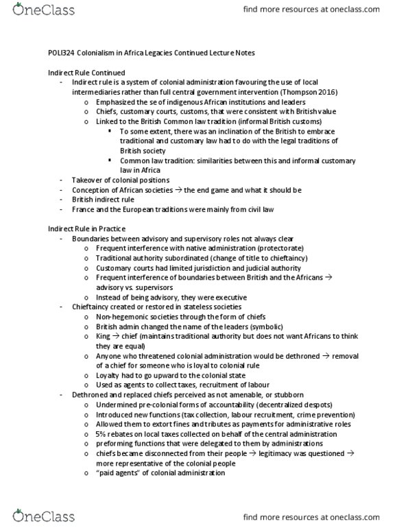 POLI 324 Lecture Notes - Lecture 5: Stateless Society, International Relations, Traditional Authority thumbnail