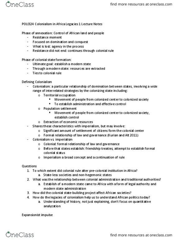 POLI 324 Lecture Notes - Lecture 4: British West Africa, Comparative Advantage, Mau Mau Uprising thumbnail