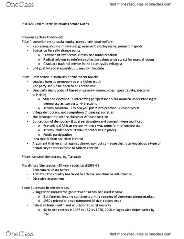 POLI 324 Lecture Notes - Lecture 1: Villagization, African Socialism, Centrism thumbnail