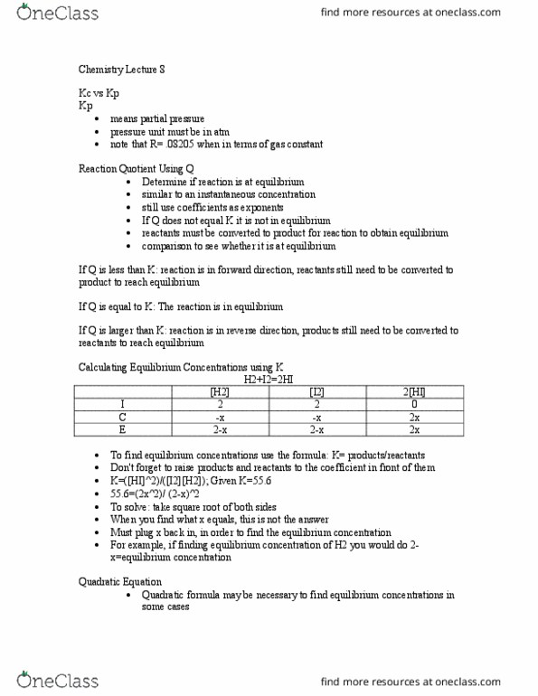 CHEM 112 Lecture Notes - Lecture 8: Gas Constant, Quadratic Formula, Dihydrogen Cation thumbnail