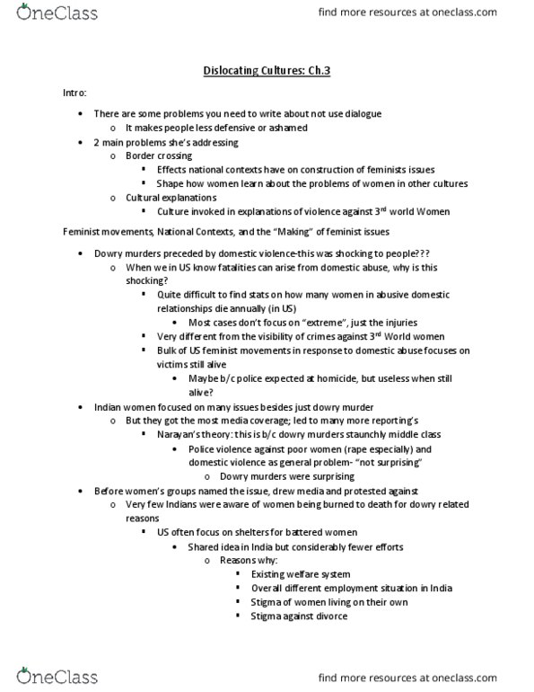 ANTH 2108 Chapter Notes - Chapter 3: Homicide, Dowry, Domestic Violence thumbnail