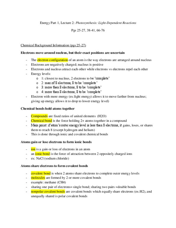 IB 103 Chapter Notes -Photosystem, Photosynthetic Reaction Centre, Inner Membrane thumbnail