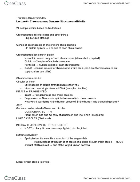 Biology 2581B Lecture Notes - Lecture 6: Kinetoplast, Archaea, Chloroplast thumbnail