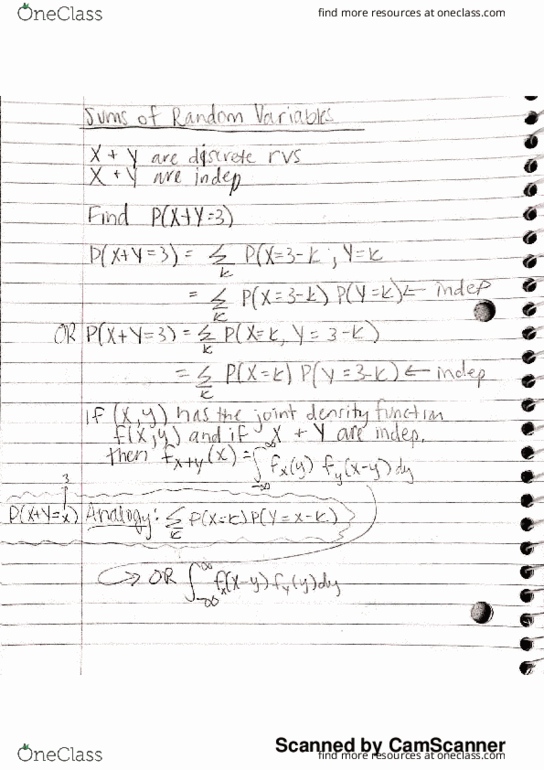 MAT 352 Lecture 5: MAT 353 Sums of Random Variables thumbnail