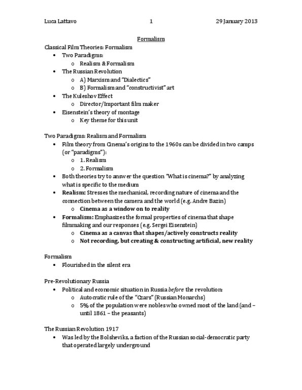 Film Studies 1020E Lecture Notes - Camera Angle, Defamiliarization, Dziga Vertov thumbnail