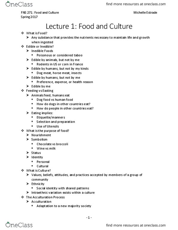 FNS 271 Lecture Notes - Lecture 1: Serving Size, Carbohydrate, Dog Meat thumbnail