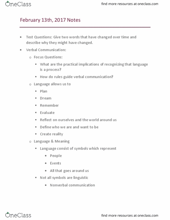 COMM 110 Lecture Notes - Lecture 6: Loaded Language, Nonverbal Communication, Arbitrariness thumbnail