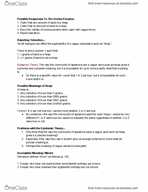 PHI 210 Lecture Notes - Lecture 9: Sorites Paradox, Modus Ponens, Vagueness thumbnail