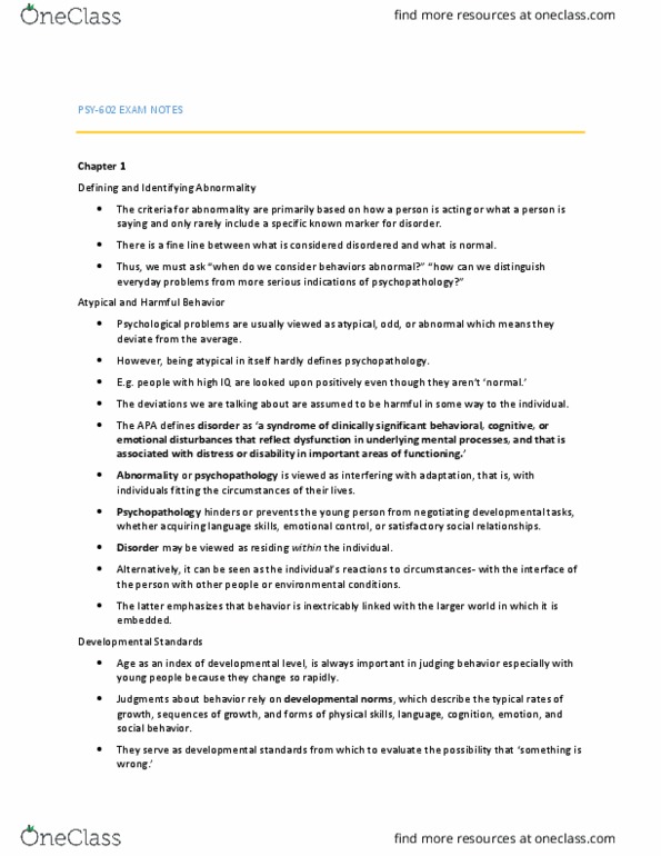 PSY 602 Chapter Notes - Chapter 1: Social Learning Theory, Demonology, Psychopathology thumbnail