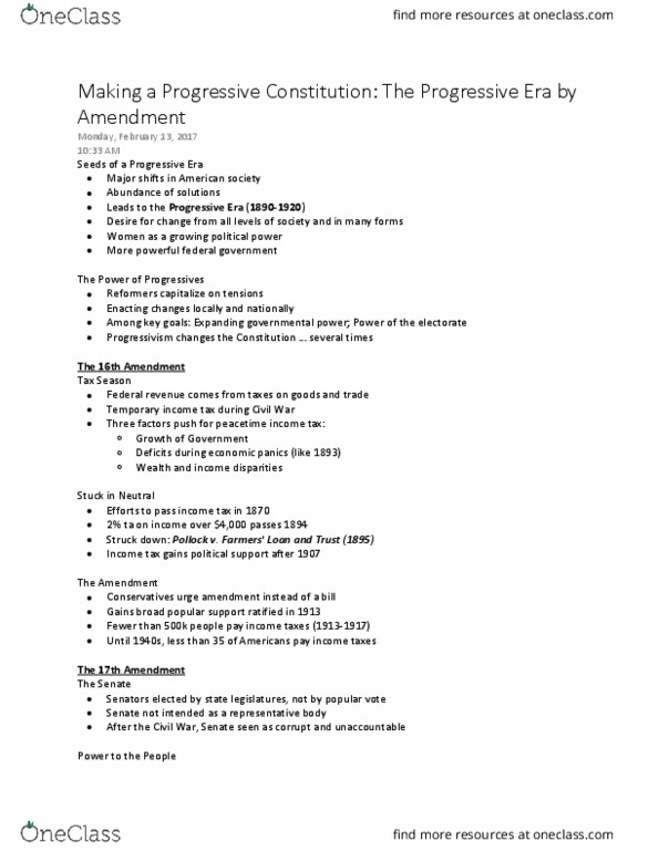 HST 102 Lecture Notes - Lecture 11: Radical Change, National American Woman Suffrage Association, Sixteenth Amendment To The United States Constitution thumbnail