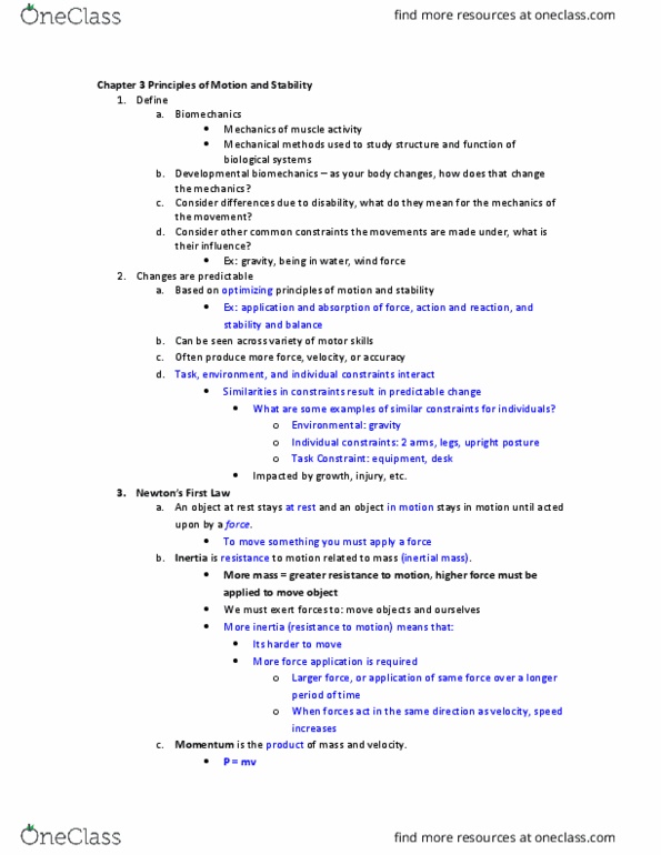 KIN 4512 Lecture Notes - Lecture 3: Proprioception, Golf Ball, Mass thumbnail