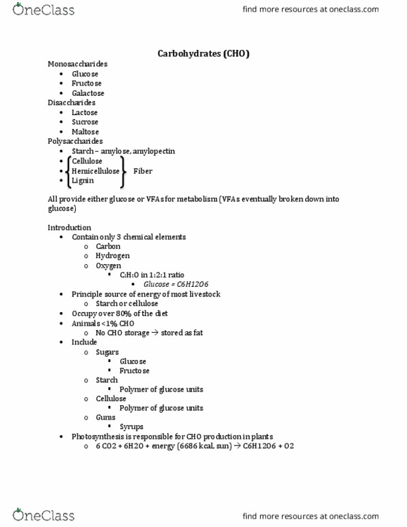 ANSI 3543 Lecture Notes - Lecture 4: Cellulase, Glycogen, Amylase thumbnail