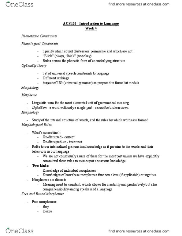 ACS 106 Lecture Notes - Lecture 4: Smog, Word Formation, Reduplication thumbnail