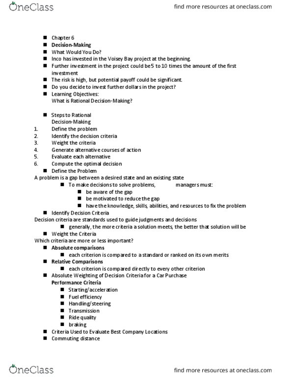 ADMS 3930 Lecture Notes - Lecture 6: Delphi Method, Satisficing, Production Blocking thumbnail