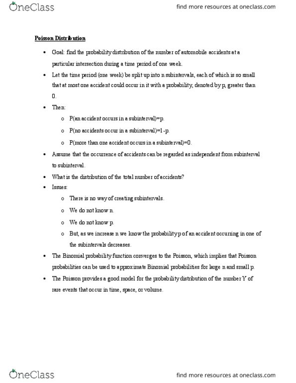 STAT 3201 Lecture Notes - Lecture 12: Poisson Distribution, Binomial Distribution thumbnail