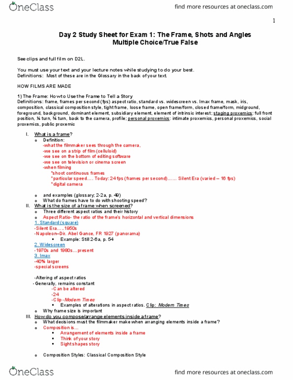 FILM 114 Lecture Notes - Lecture 2: Reaction Shot, Birds Eye, Medium Shot thumbnail