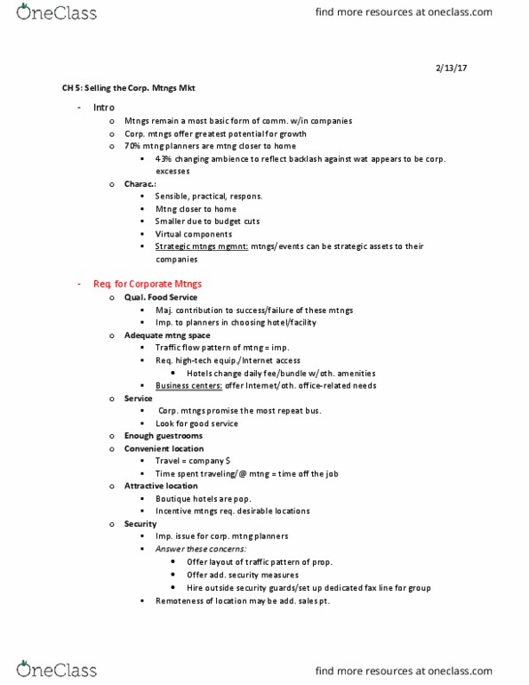 RECR 470 Chapter Notes - Chapter 5: Traffic Flow, High Tech, Fax thumbnail