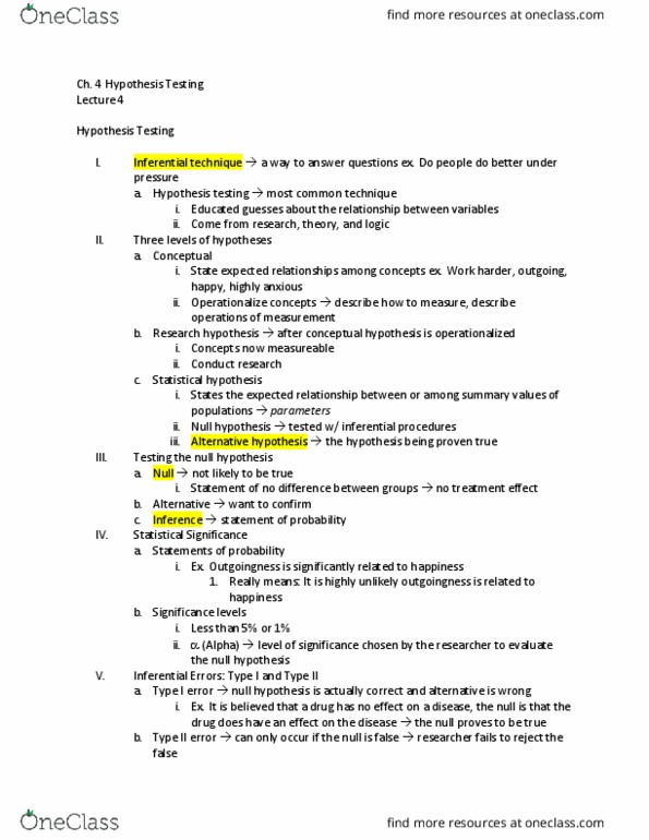 PSYC207 Lecture 4: Ch.4 Hypothesis Testing thumbnail