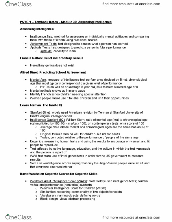 PSYC 1 Chapter 30: Assessing Intelligence thumbnail