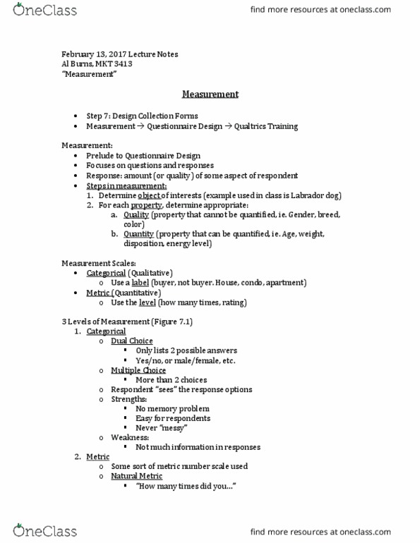 MKT 3413 Lecture 8: MKT 3413 Measurement Lecture Notes- Ch 8 (2.13.17) thumbnail