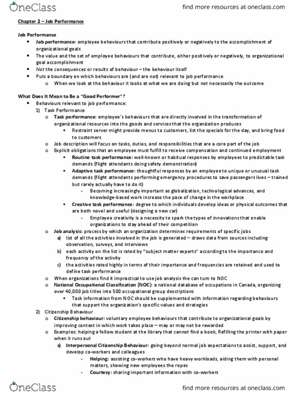 Management and Organizational Studies 2181A/B Chapter 2: Chapter 2 – Job Performance thumbnail