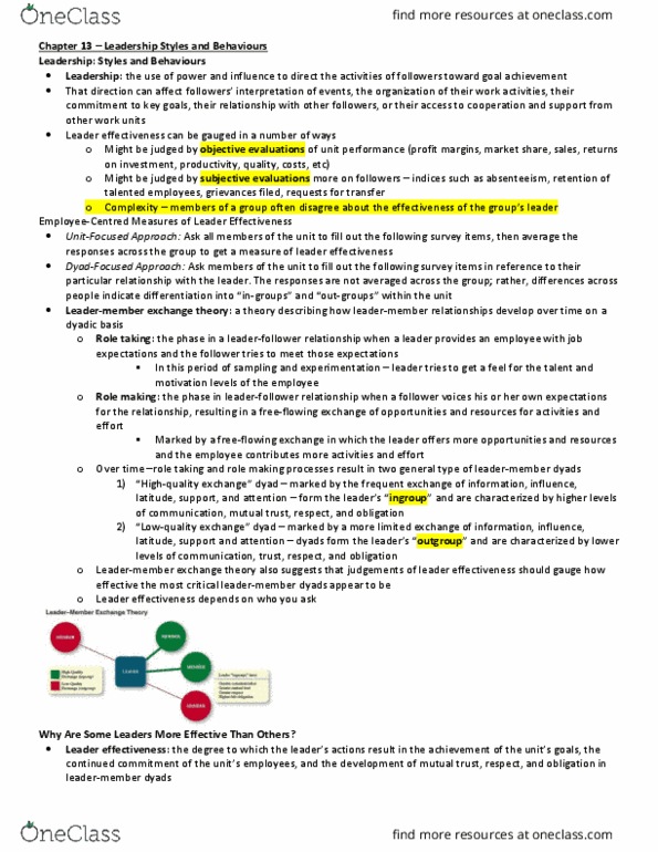 Management and Organizational Studies 2181A/B Chapter 13: Chapter 13 – Leadership Styles and Behaviours thumbnail