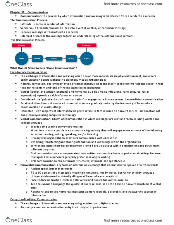 Management and Organizational Studies 2181A/B Chapter 10: Chapter 10 – Communication thumbnail