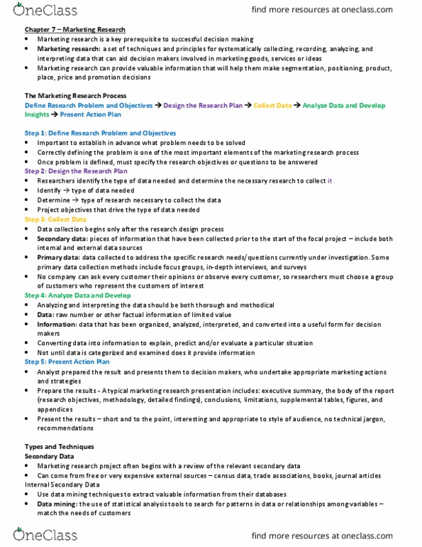 Management and Organizational Studies 2320A/B Chapter 7: Marketing Research thumbnail