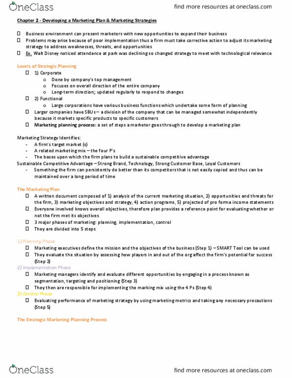 Management and Organizational Studies 2320A/B Chapter 2: Developing Marketing Strategies and a Marketing Plan thumbnail