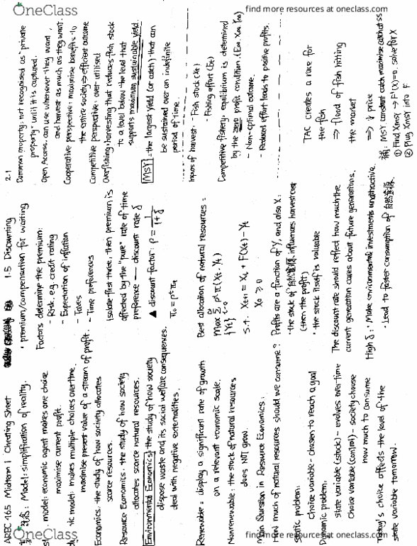 AREC465 Midterm 465 Midterm Cheat sheet OneClass