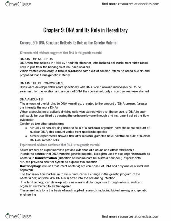 BSC 2010 Chapter 9: Chapter 9 DNA and Its Role in Heredity thumbnail