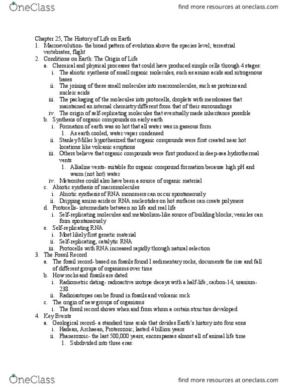 BIL 160 Chapter Notes - Chapter 25: Symbiogenesis, Cambrian Explosion, Multicellular Organism thumbnail