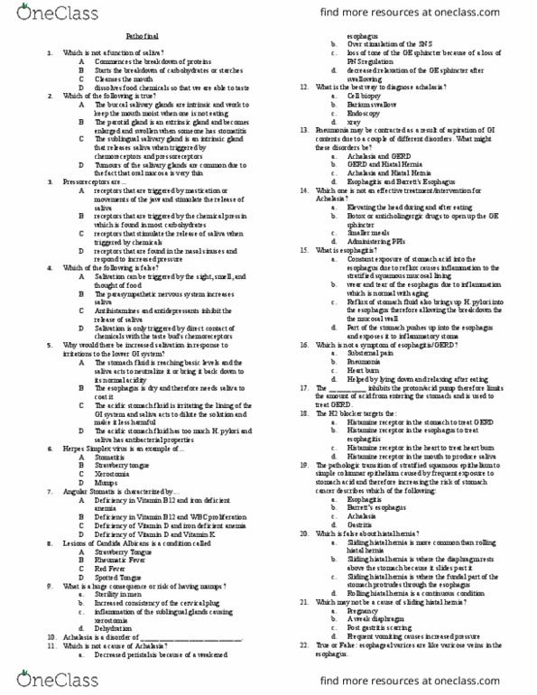 Advanced Pathophysiology Final Exam Questions