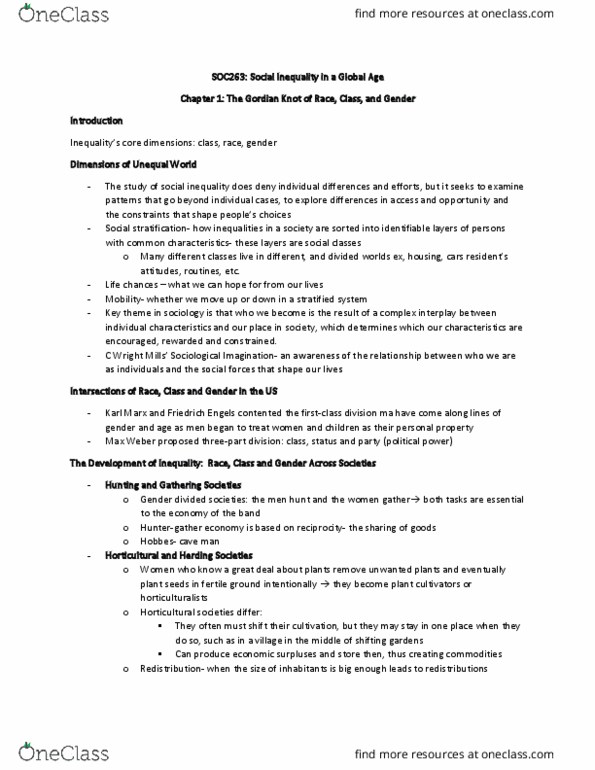 SOC263H5 Chapter 1: SOC263 Chapter One Notes thumbnail