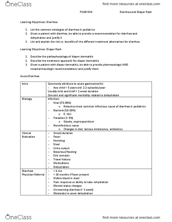 PHAR 454 Lecture 9: 9. Diarrhea and Diaper Rash thumbnail