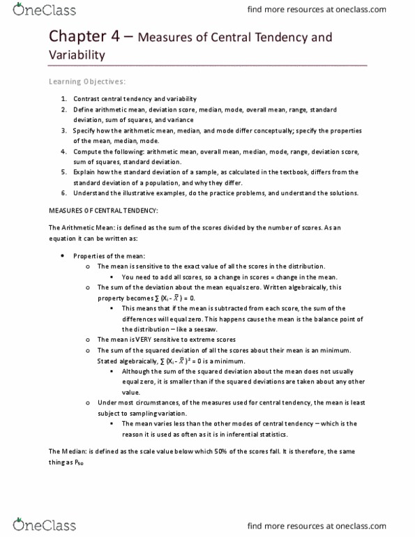 PSYC 218 Chapter 4: Measures of Central Tendency and Variability thumbnail