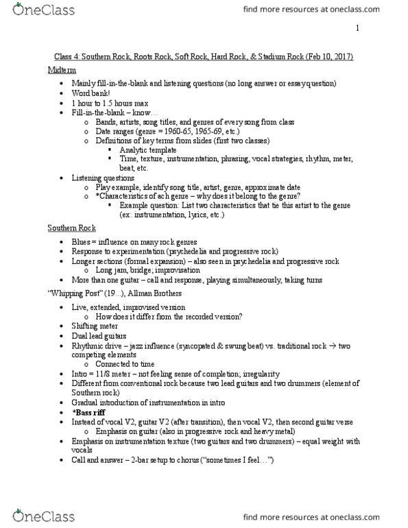 MUS 2304 Lecture Notes - Lecture 5: Blues Scale, Drum Kit, Reverberation thumbnail