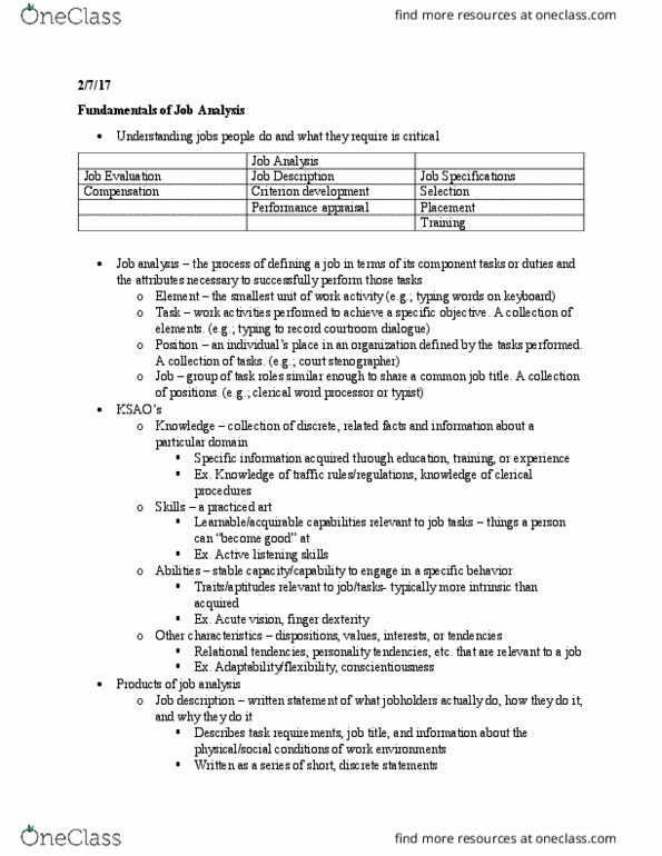 PSYC 361 Lecture Notes - Lecture 3: Paq, Job Analysis, Performance Appraisal thumbnail