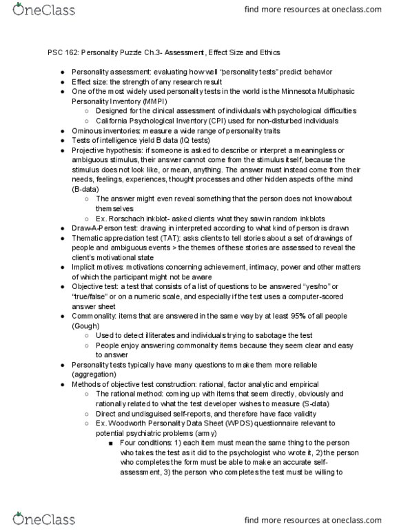 PSC 162 Chapter Notes - Chapter 3: Actual Size, Content Validity, Type I And Type Ii Errors thumbnail