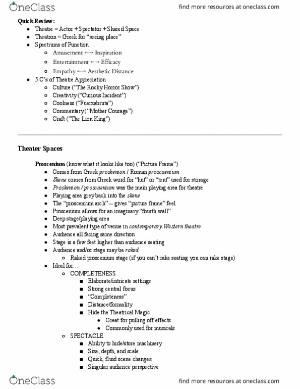 THEA 1206 Lecture Notes - Lecture 2: Fourth Wall, Experimental Theatre, Medieval Pageant thumbnail