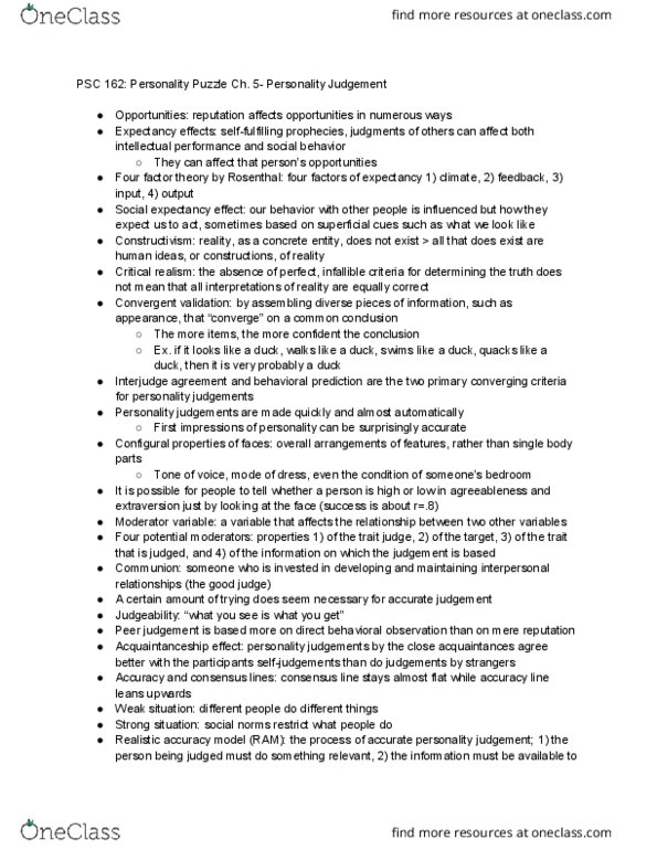 PSC 162 Chapter Notes - Chapter 5: Extraversion And Introversion, Agreeableness thumbnail