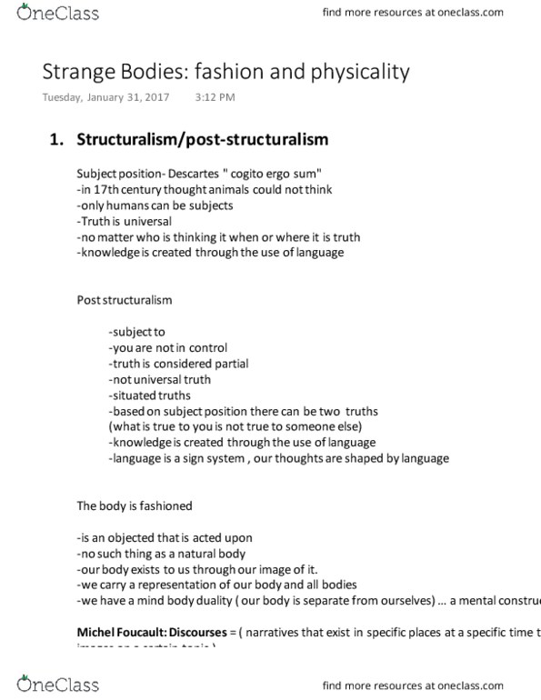 FFC 200 Lecture Notes - Lecture 3: Post-Structuralism thumbnail