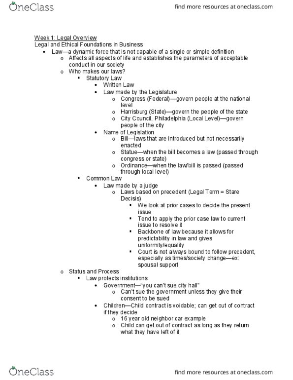 LGLS 1101 Lecture Notes - Lecture 1: Precedent thumbnail