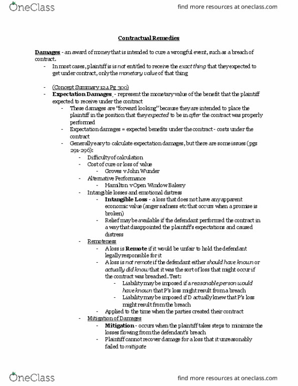 LAW 122 Chapter Notes - Chapter 12: Personal Services, Specific Performance, Fundamental Breach thumbnail