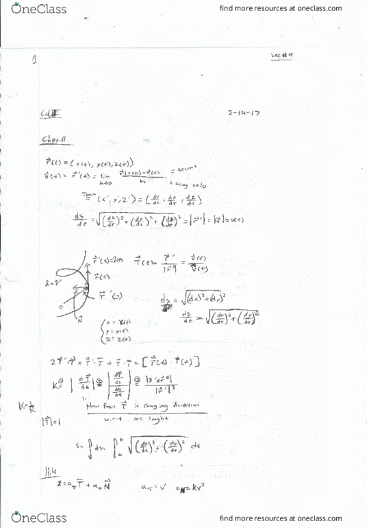 MATH 2203 Lecture 9: Chpt. 11 Vector Functions and Beginning of Chpt. 12 Functions of Several Variables thumbnail
