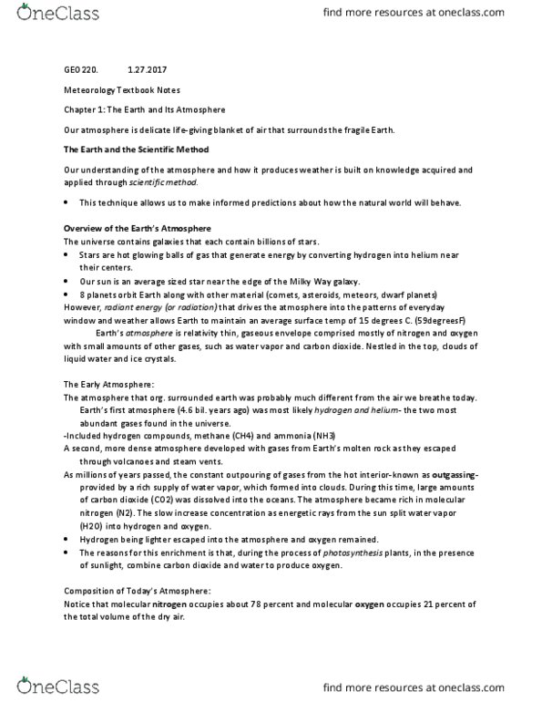 GEOS 220 Chapter Notes - Chapter 1: Tropopause, Smog, Density Of Air thumbnail