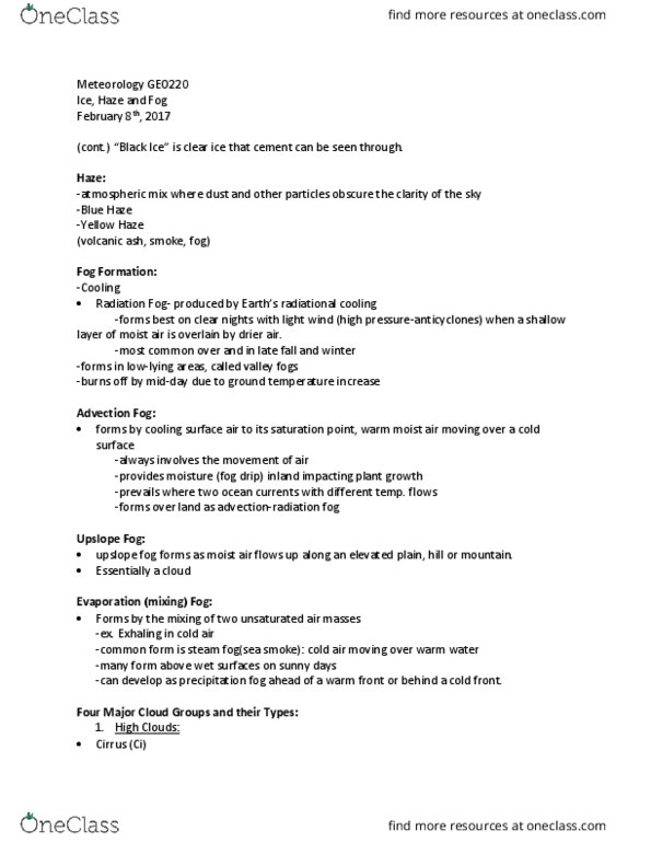 GEOS 220 Lecture Notes - Lecture 8: Cirrocumulus Cloud, Fractus Cloud, Thunderstorm thumbnail