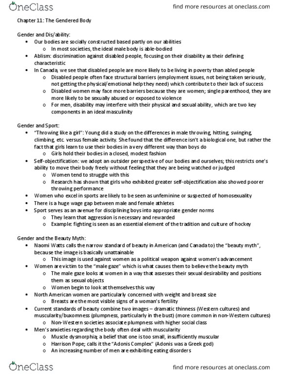 Sociology 2241E Chapter Notes - Chapter 11: Eyelid, Christine Jorgensen, Liposuction thumbnail