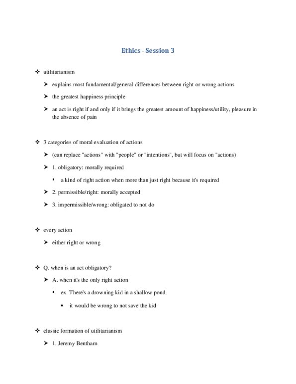 PHLA11H3 Lecture Notes - John Stuart Mill, Henry Sidgwick, Jeremy Bentham thumbnail